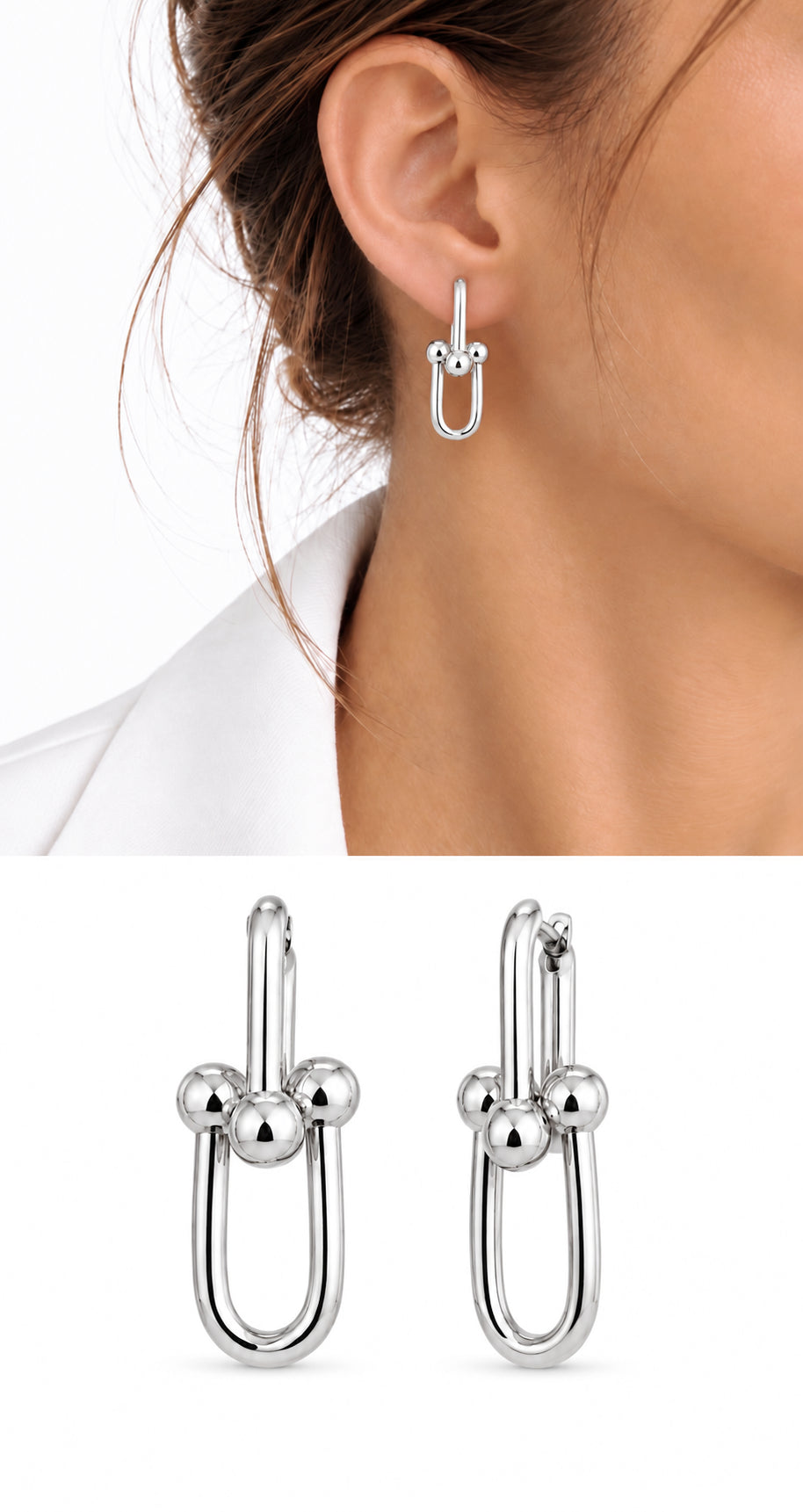 Silver Plated Stainless Steel U Link Chain Drop Earrings - CW1VPEARNG00367 | Wholesale Stainless Steel Jewelry Catwalk Jewellery Europe