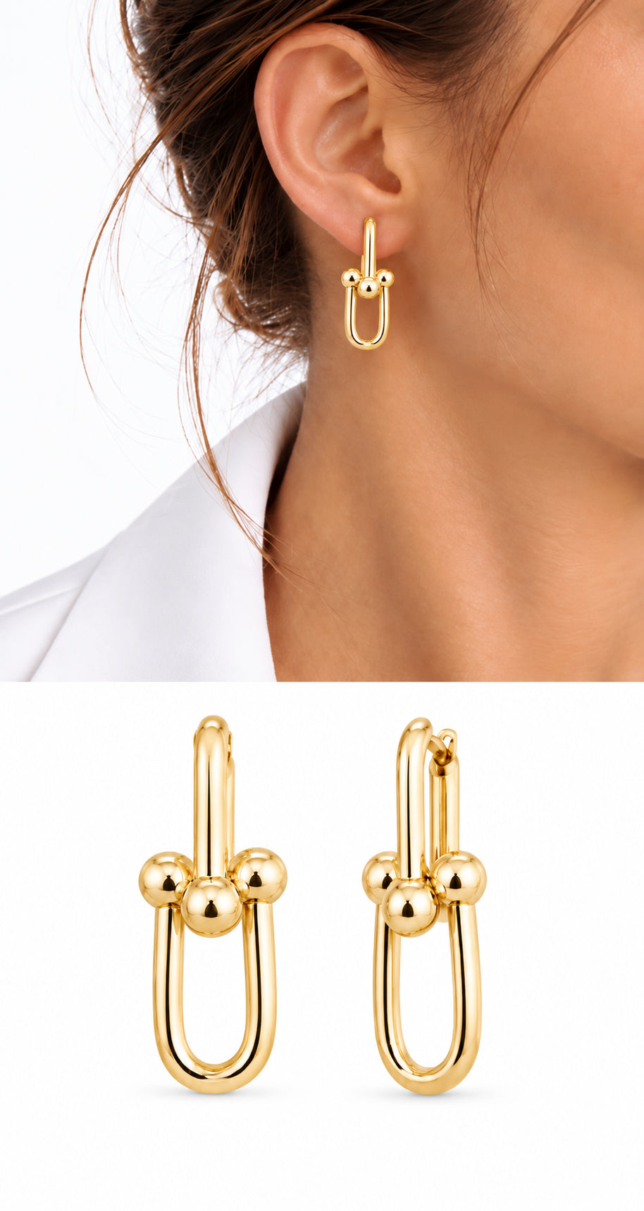 18K Gold Plated Stainless Steel Bold U Link Chain Drop Earrings - CW1VPEARNG00368 | Wholesale Stainless Steel Jewelry Catwalk Jewellery Europe