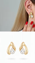 18K Gold Plated Stainless Steel Organic Teardrop CZ Accent Stud Earrings - CW1VPEARNG00369 | Wholesale Stainless Steel Jewelry Catwalk Jewellery Europe