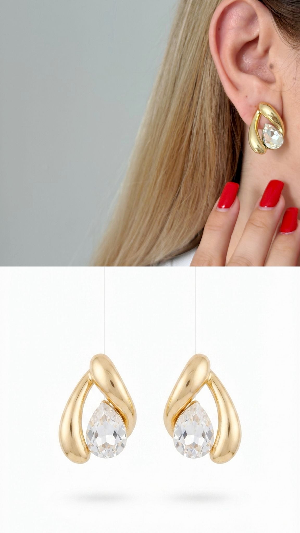 18K Gold Plated Stainless Steel Organic Teardrop CZ Accent Stud Earrings - CW1VPEARNG00369 | Wholesale Stainless Steel Jewelry Catwalk Jewellery Europe