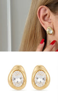 18K Gold Plated Stainless Steel Organic Frame Oval CZ Stud Earrings - CW1VPEARNG00370 | Wholesale Stainless Steel Jewelry Catwalk Jewellery Europe