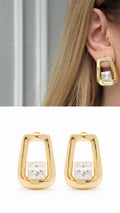 18K Gold Plated Stainless Steel Open Geometric Frame CZ Stud Earrings - CW1VPEARNG00371 | Wholesale Stainless Steel Jewelry Catwalk Jewellery Europe