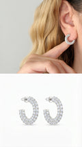 Silver Plated Stainless Steel Pave CZ Triple Row Hoop Earrings - CW1VPEARNG00372 | Wholesale Stainless Steel Jewelry Catwalk Jewellery Europe