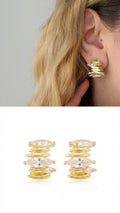 18K Gold Plated Stainless Steel Stacked Marquise CZ Half Hoop Earrings - CW1VPEARNG00374 | Wholesale Stainless Steel Jewelry Catwalk Jewellery Europe