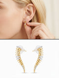 18K Gold Plated Stainless Steel Ribbed Tapered CZ Ear Climber Earrings - CW1VPEARNG00375 | Wholesale Stainless Steel Jewelry Catwalk Jewellery Europe