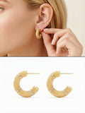 18K Gold Plated Stainless Steel Textured Two Tone Ringed Hoop Earrings - CW1VPEARNG00376 | Wholesale Stainless Steel Jewelry Catwalk Jewellery Europe