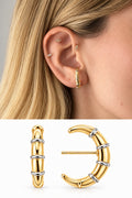 18K Gold Plated Stainless Steel Two Tone Bamboo Ribbed C Hoop Stud Earrings - CW1VPEARRING00458 | Wholesale Stainless Steel Jewelry Catwalk Jewellery Europe