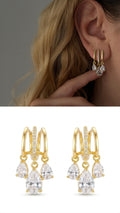18K Gold Plated Stainless Steel Triple Row Huggie Pear Cut CZ Drop Earrings - CW1VPEARRING00460 | Wholesale Stainless Steel Jewelry Catwalk Jewellery Europe