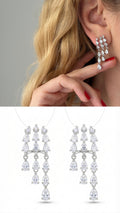 Silver Plated Stainless Steel Waterfall Cascading Pear Cut CZ Dangle Earrings - CW1VPEARRING00462 | Wholesale Stainless Steel Jewelry Catwalk Jewellery Europe