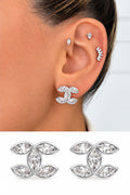 Silver Plated Stainless Steel Marquise CZ Interlocking C Stud Earrings - CW1VPEARRING00464 | Wholesale Stainless Steel Jewelry Catwalk Jewellery Europe