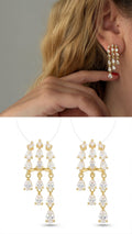 18K Gold Plated Stainless Steel Waterfall Cascading Pear Cut CZ Dangle Earrings - CW1VPEARRING00465 | Wholesale Stainless Steel Jewelry Catwalk Jewellery Europe