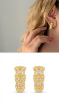 18K Gold Plated Stainless Steel Twisted Rope Pave CZ Chunky C Hoop Earrings - CW1VPEARRING00466 | Wholesale Stainless Steel Jewelry Catwalk Jewellery Europe