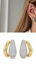 18K Gold Plated Stainless Steel Pave CZ Chunky C Hoop Stud Earrings - CW1VPEARRING00468 | Wholesale Stainless Steel Jewelry Catwalk Jewellery Europe