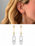 18K Gold Plated Stainless Steel Two Tone Bezel CZ Oval Paperclip Drop Earrings - CW1VPEARRING00469 | Wholesale Stainless Steel Jewelry Catwalk Jewellery Europe