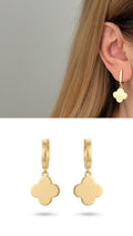 18K Gold Plated Stainless Steel Plain Polished Four Leaf Clover Huggie Drop Earrings - CW1VPEARRING00474 | Wholesale Stainless Steel Jewelry Catwalk Jewellery Europe