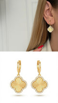 18K Gold Plated Stainless Steel Pave Halo Guilloche Four Leaf Clover Huggie Drop Earrings - CW1VPEARRING00477 | Wholesale Stainless Steel Jewelry Catwalk Jewellery Europe