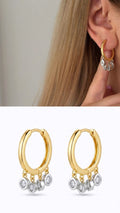 18K Gold Plated Stainless Steel Dangle Bezel CZ Dangle Huggie Hoop Earrings - CW1VPEARRING00480 | Wholesale Stainless Steel Jewelry Catwalk Jewellery Europe