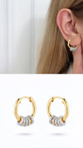 18K Gold Plated Stainless Steel Pave CZ Beaded Rings Huggie Hoop Earrings - CW1VPEARRING00481 | Wholesale Stainless Steel Jewelry Catwalk Jewellery Europe