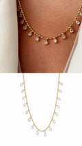 Gold Pear Cut CZ Dangle Fringe Beaded Necklace - CW1NKL0066 | Wholesale Stainless Steel Jewelry Catwalk Jewellery Europe