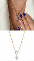 Two Tone CZ Pave Circle Ring Pear Drop Pendant Necklace - CW1NKL0076 | Wholesale Stainless Steel Jewelry Catwalk Jewellery Europe