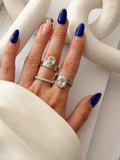 Silver Chunky Bezel Set Emerald Cut CZ Triple Ring Set - CW1RING00207 | Wholesale Stainless Steel Jewelry Catwalk Jewellery Europe
