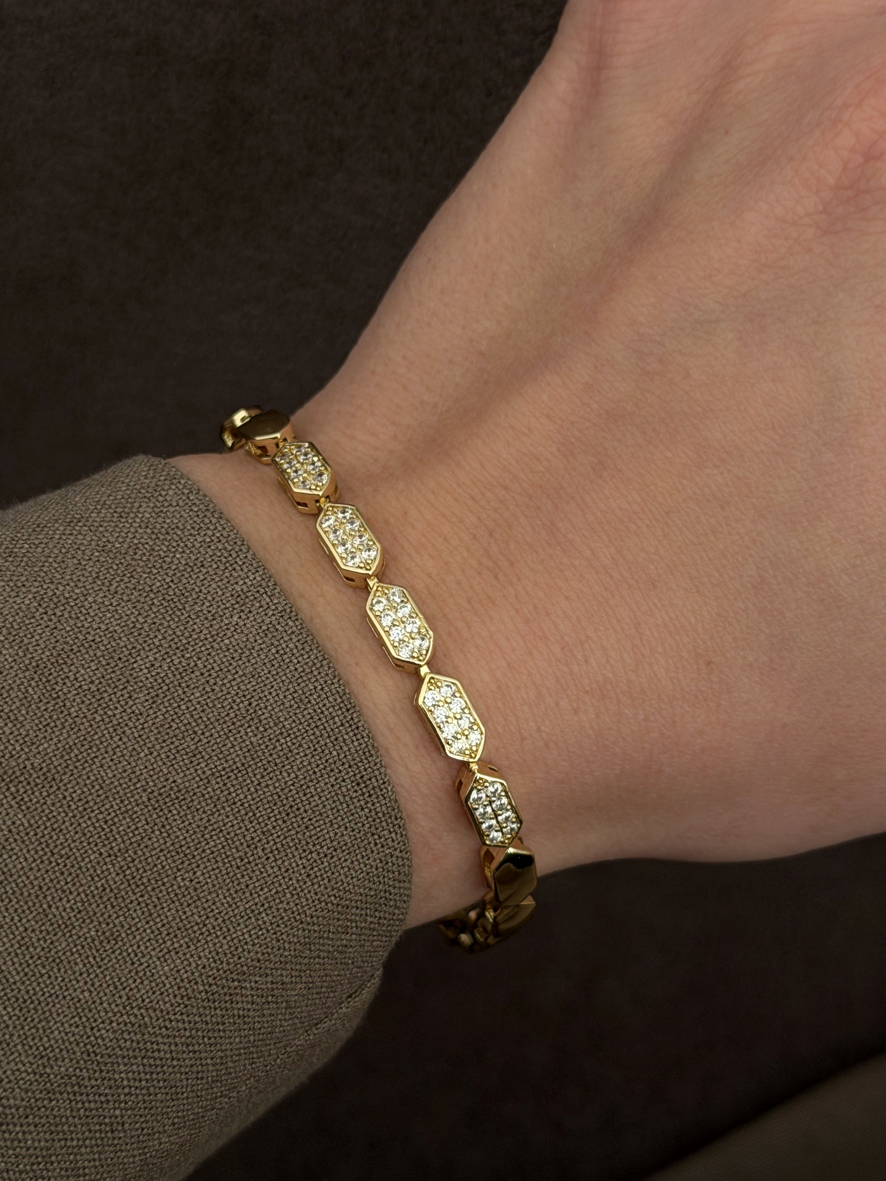 CW1VPBRCLT0022-gold-cz-pave-geometric-hexagonal-link-bracelet-catwalkjewellery wholesale jewelry BRACELETS  Catwalk Jewellery Europe