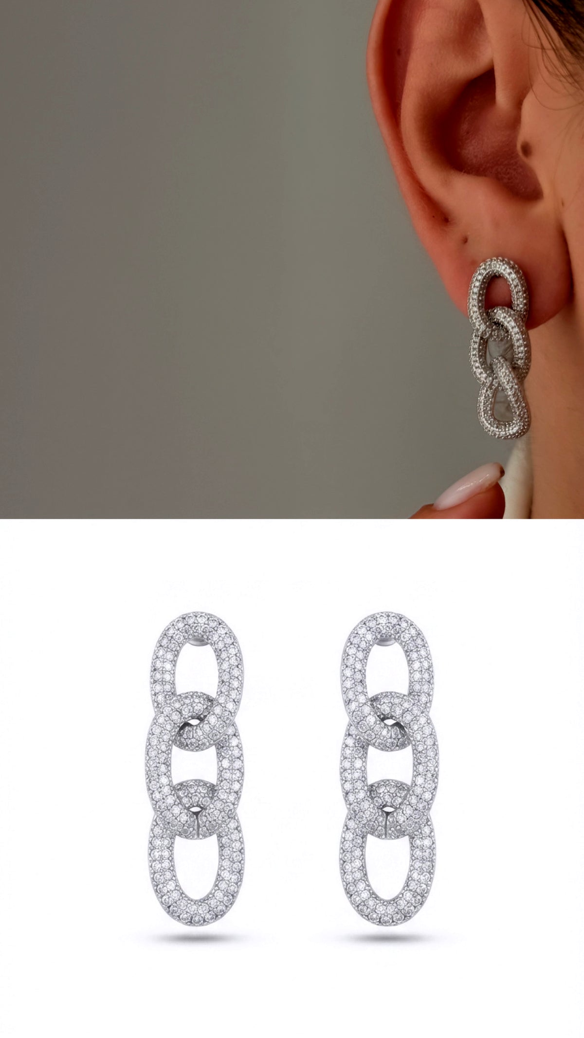 CW1VPEARNG00290-silver-cz-pave-oval-link-mariner-chain-dangle-statement-earrings-catwalkjewellery wholesale jewelry VIP 14K EARRINGS  Catwalk Jewellery Europe