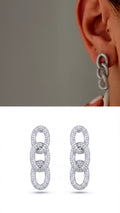 Silver CZ Pave Oval Link Mariner Chain Dangle Statement Earrings - CW1VPEARNG00290 | Wholesale Stainless Steel Jewelry Catwalk Jewellery Europe