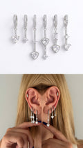 Silver CZ Pave Heart Cut Halo Dangle Huggie Hoop Graduated Set Of 3 - CW1VPEARNG00297 | Wholesale Stainless Steel Jewelry Catwalk Jewellery Europe
