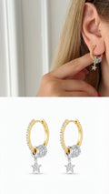 18K Gold Plated Stainless Steel Pave CZ Star Charm Huggie Hoop Earrings - CW1VPEARNG00379 | Wholesale Stainless Steel Jewelry Catwalk Jewellery Europe