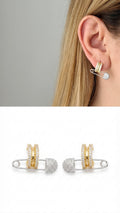 18K Gold Plated Stainless Steel Two Tone Pave CZ Safety Pin Huggie Hoop Earrings - CW1VPEARNG00380 | Wholesale Stainless Steel Jewelry Catwalk Jewellery Europe
