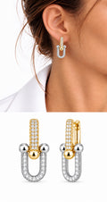 18K Gold Plated Stainless Steel Two Tone Full Pave CZ U Link Drop Earrings - CW1VPEARNG00383 | Wholesale Stainless Steel Jewelry Catwalk Jewellery Europe