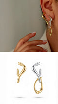 18K Gold Plated Stainless Steel Two Tone Wavy Interlocking Ear Cuff Drop Earrings - CW1VPEARNG00387 | Wholesale Stainless Steel Jewelry Catwalk Jewellery Europe