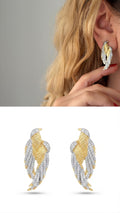 18K Gold Plated Stainless Steel Pave CZ Textured Eagle Falcon Bird Wing Statement Stud Earrings - CW1VPEARRING00484 | Wholesale Stainless Steel Jewelry Catwalk Jewellery Europe