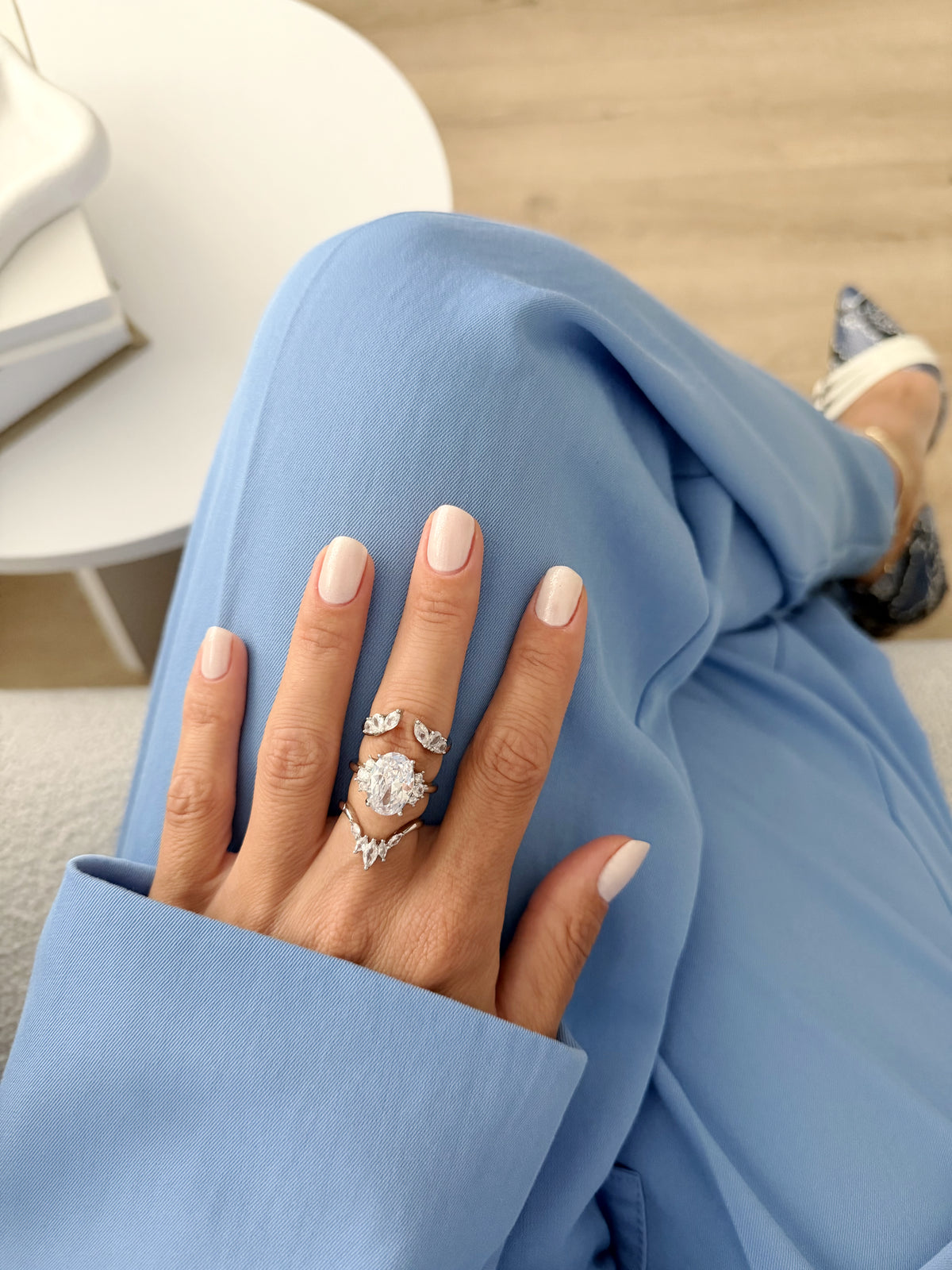 Silver Plated Stainless Steel Pave CZ Oval Solitaire Crown Ring Set - CW1RING00221 | Wholesale Stainless Steel Jewelry Catwalk Jewellery Europe