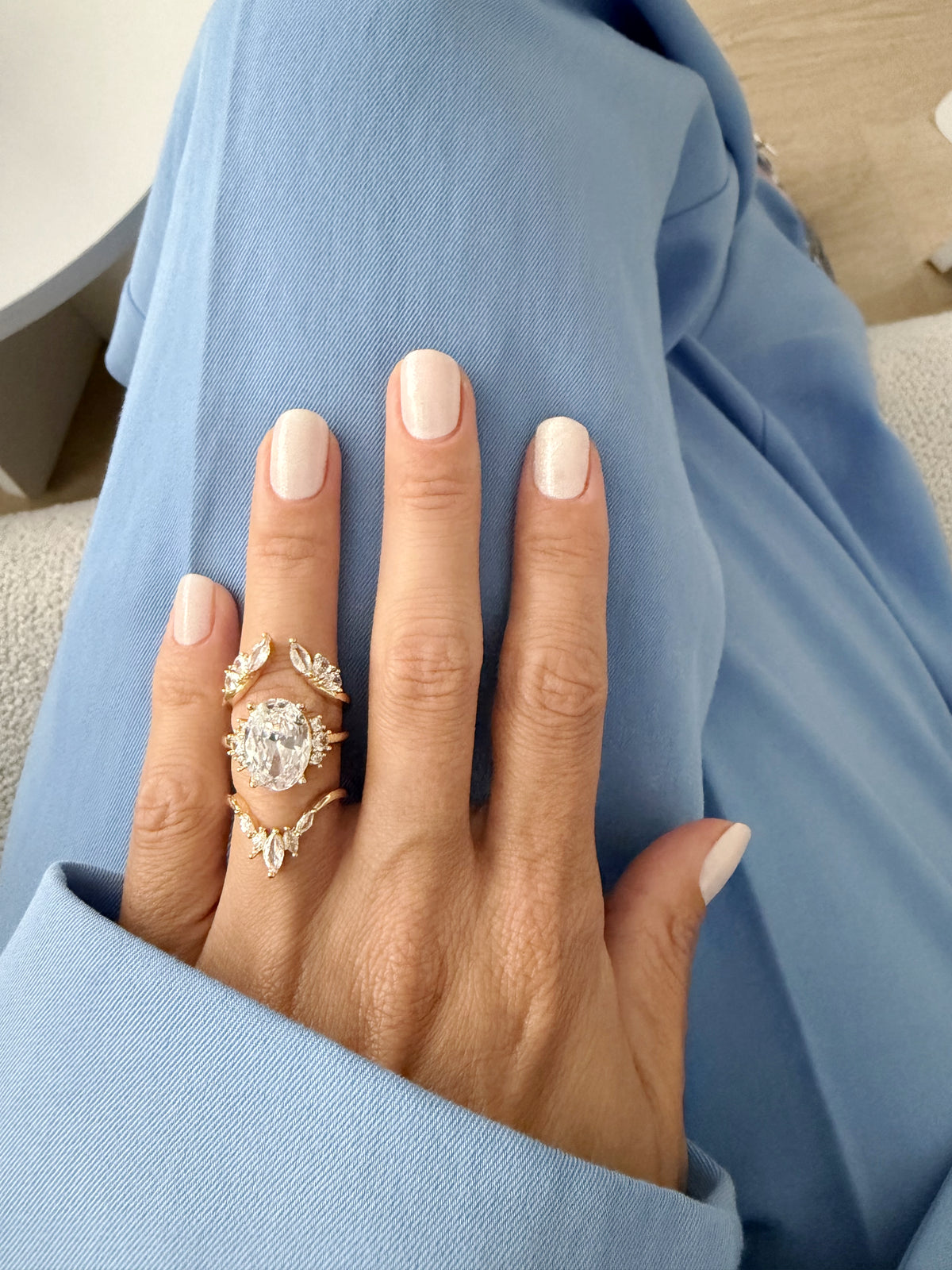 18K Gold Plated Stainless Steel Pave CZ Oval Solitaire Crown Ring Set - CW1RING00223 | Wholesale Stainless Steel Jewelry Catwalk Jewellery Europe