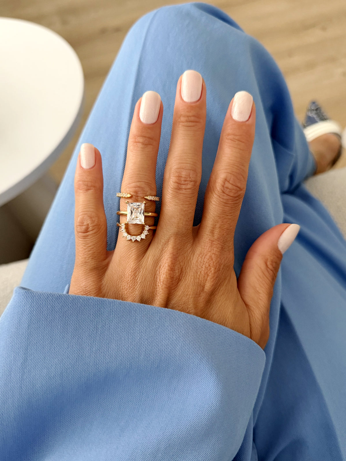 18K Gold Plated Stainless Steel Pave CZ Emerald Cut Solitaire Crown Ring Set - CW1RING00224 | Wholesale Stainless Steel Jewelry Catwalk Jewellery Europe