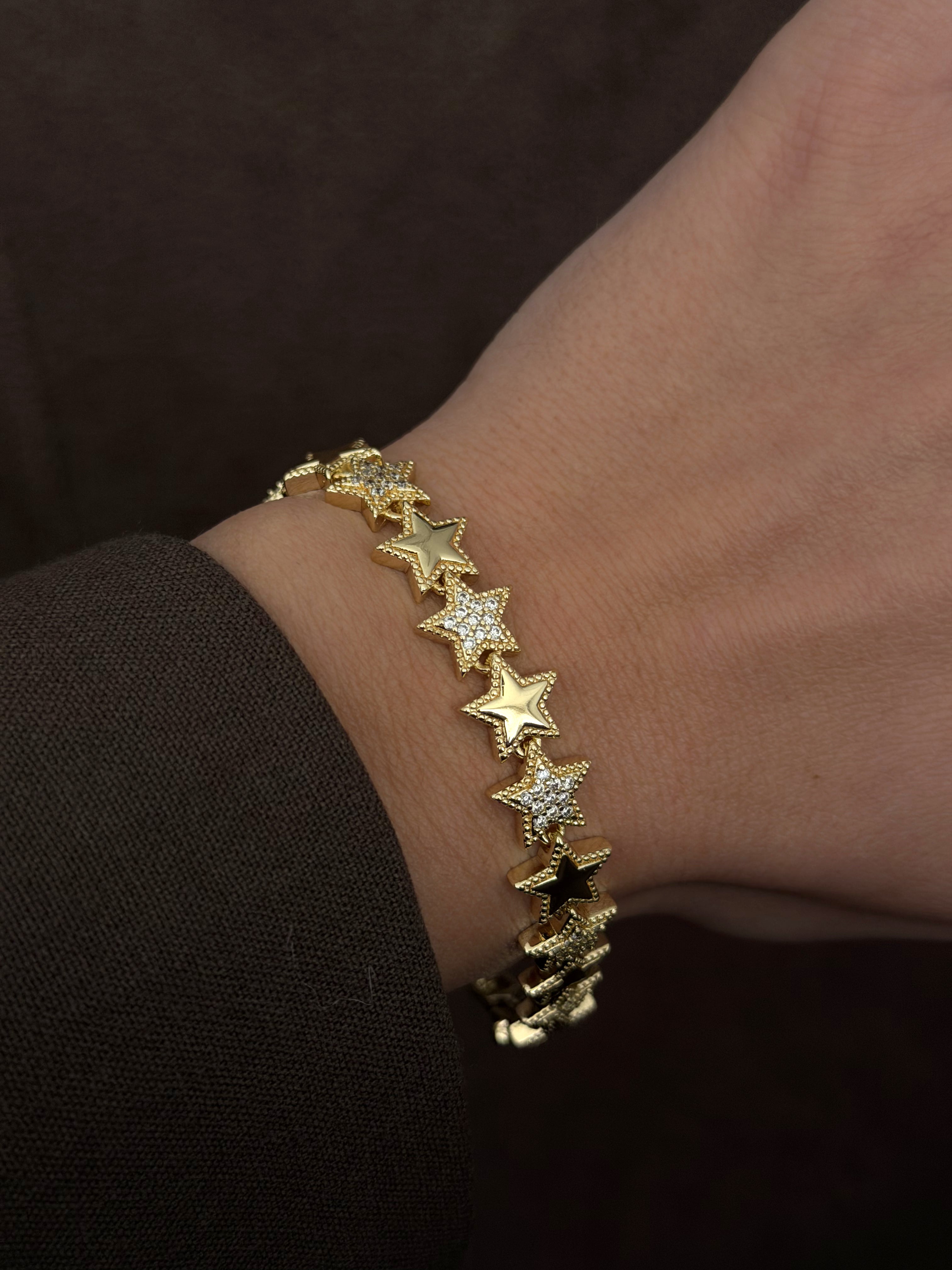 CW1VPBRCLT0043-gold-cz-pave-alternating-star-link-bracelet-catwalkjewellery wholesale jewelry BRACELETS  Catwalk Jewellery Europe