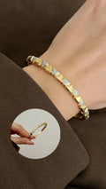 Gold CZ Pave Triangle Geometric Hinged Cuff Bangle - CW1CUFF0014 | Wholesale Stainless Steel Jewelry Catwalk Jewellery Europe