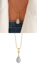 18K Gold Plated Stainless Steel Pave CZ Teardrop Pendant Ball Beaded Chain Necklace - CW1NKL00197 | Wholesale Stainless Steel Jewelry Catwalk Jewellery Europe