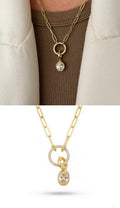 Gold CZ Pave Circle Ring Oval Solitaire Drop Necklace - CW1NKL0082 | Wholesale Stainless Steel Jewelry Catwalk Jewellery Europe