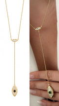 Gold CZ Pave Marquise Evil Eye Lariat Y Necklace - CW1NKL0083 | Wholesale Stainless Steel Jewelry Catwalk Jewellery Europe