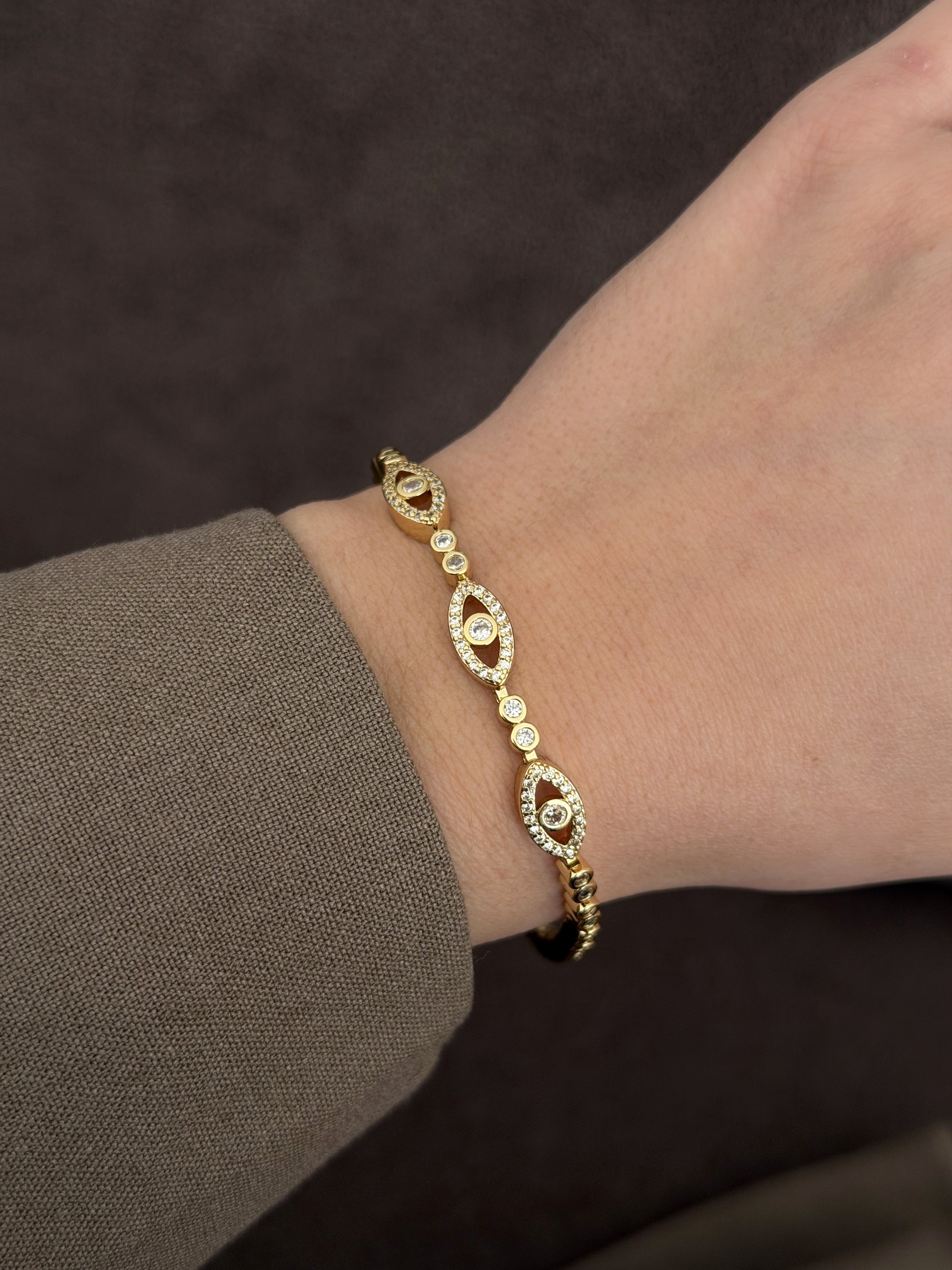CW1VPBRCLT0065-gold-cz-pave-evil-eye-motif-station-bracelet-catwalkjewellery wholesale jewelry BRACELETS  Catwalk Jewellery Europe