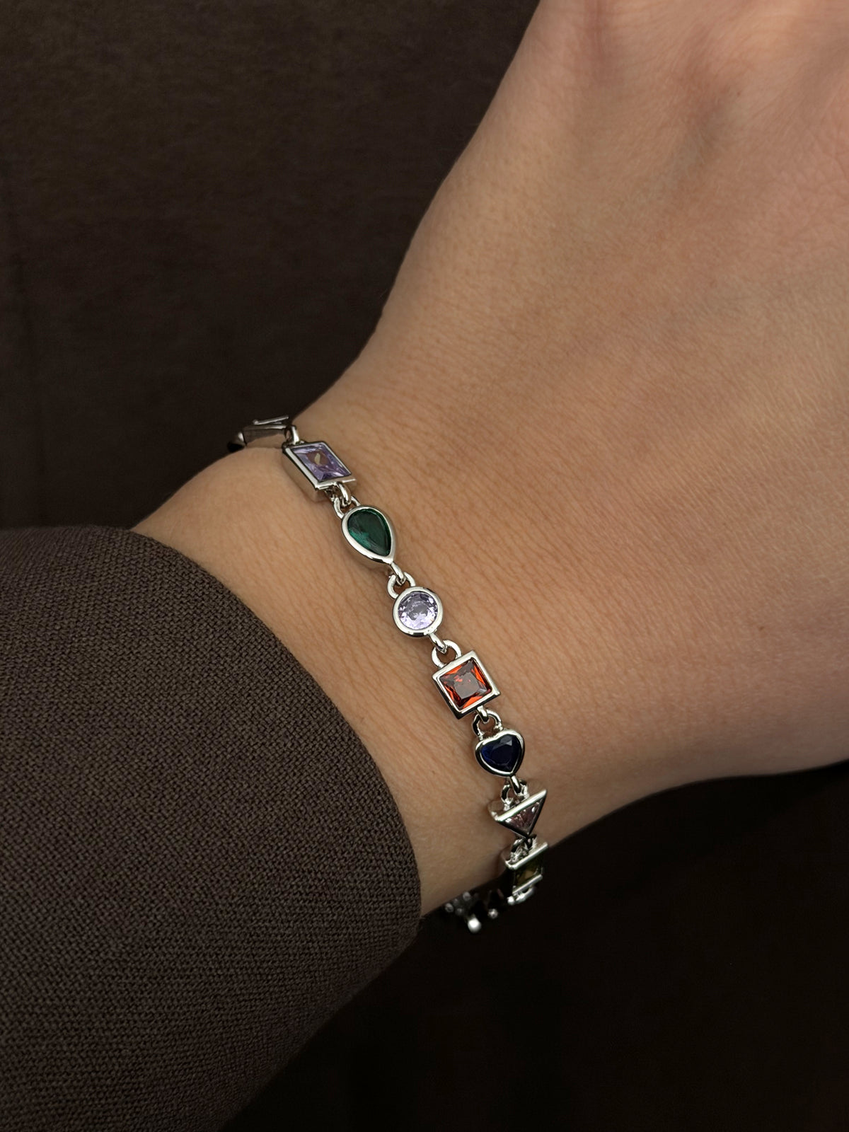 CW1VPBRCLT0080-silver-multi-color-mixed-geometric-cut-cz-station-bracelet-catwalkjewellery wholesale jewelry BRACELETS  Catwalk Jewellery Europe