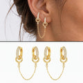18K Gold Plated Stainless Steel Pave CZ Double Huggie Connecting Chain Earrings - CW1VPEARRING00487 | Wholesale Stainless Steel Jewelry Catwalk Jewellery Europe