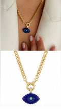 Gold Lapis Blue Carved Evil Eye Curb Chain Necklace - CW1NKL00101 | Wholesale Stainless Steel Jewelry Catwalk Jewellery Europe