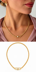 18K Gold Plated Stainless Steel Pave CZ Barrel Lock Box Chain Necklace - CW1NKL00199 | Wholesale Stainless Steel Jewelry Catwalk Jewellery Europe