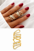 18K Gold Plated Stainless Steel Pave Baguette CZ Hinged Full Finger Armored Ring - CW1RING00227 | Wholesale Stainless Steel Jewelry Catwalk Jewellery Europe