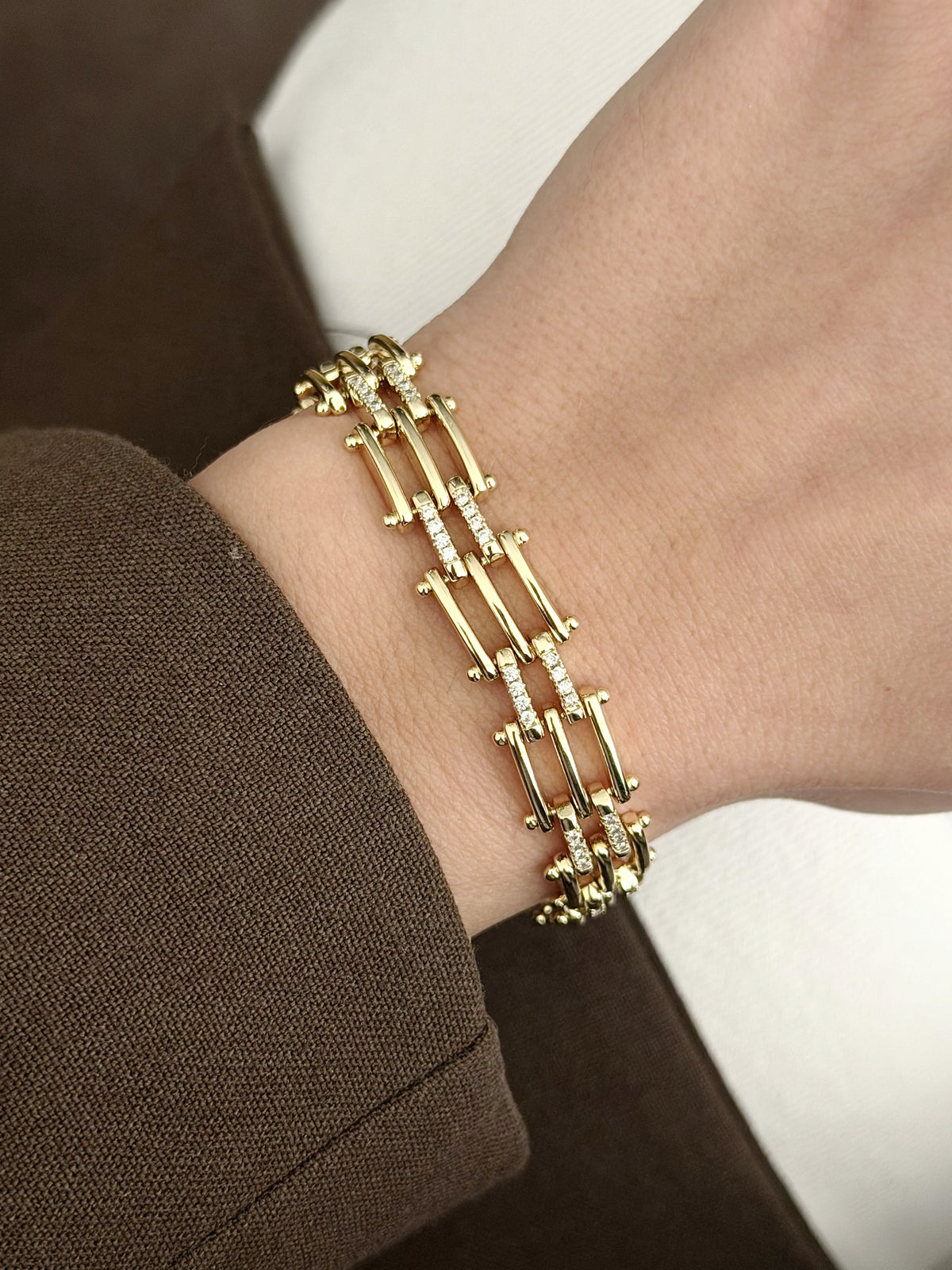 CW1VPBRCLT00119-gold-cz-pave-triple-bar-ladder-link-bracelet-catwalkjewellery wholesale jewelry BRACELETS  Catwalk Jewellery Europe
