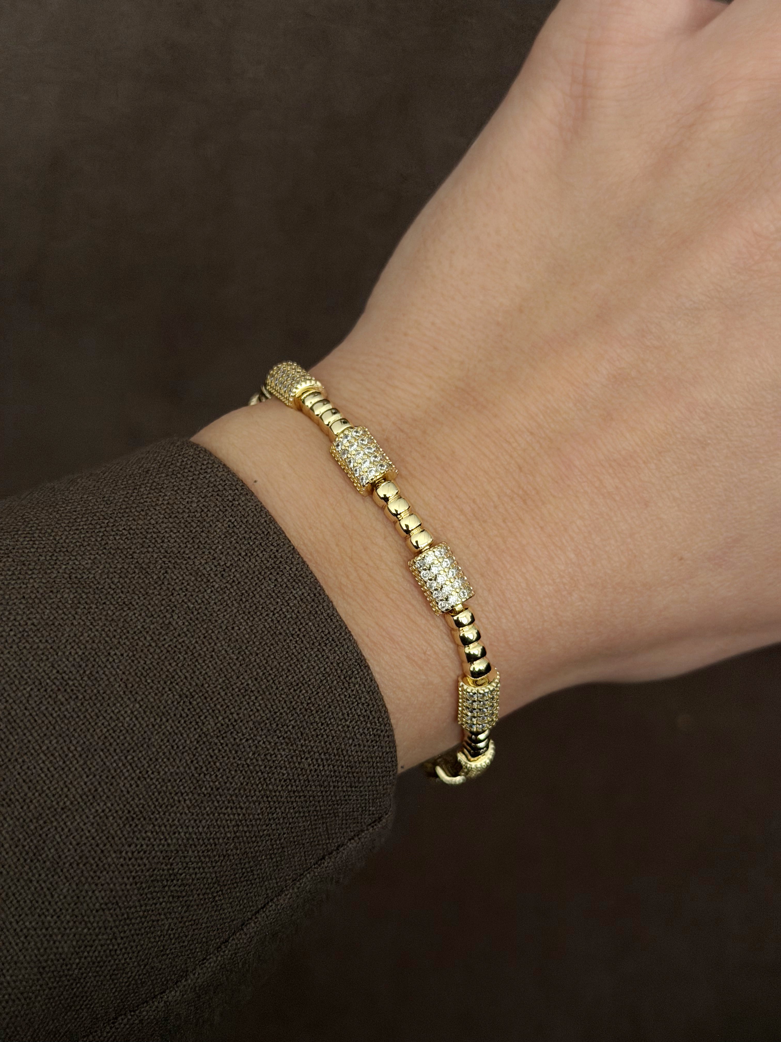 CW1VPBRCLT00121-gold-cz-pave-barrel-station-beaded-link-bracelet-catwalkjewellery wholesale jewelry BRACELETS  Catwalk Jewellery Europe